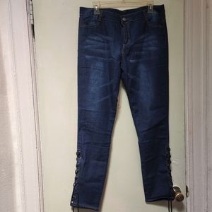 Lace Up Jeans for Women - High Waisted Skinny Stretch Denim Ankle Jeans. 3XL/34